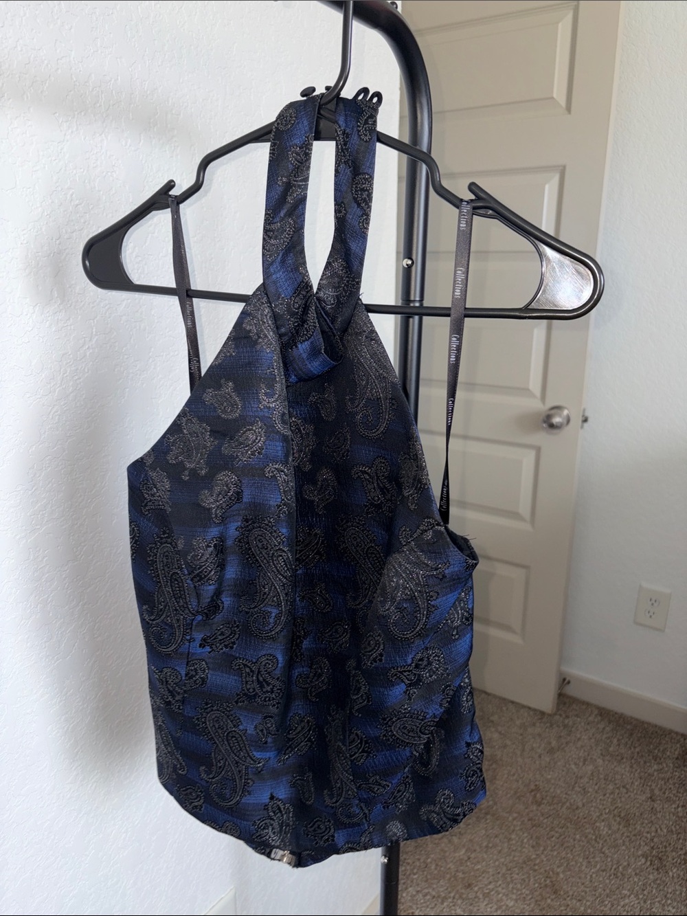 JS Collections Black and Navy Paisley Halter Top